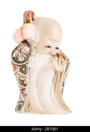 tipico cinese netsuke - figurina di salvia uomo isolato su sfondo bianco Foto Stock