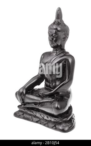 Tipica figurina alabastro della Terra Che Tocca Buddha isolato su sfondo bianco Foto Stock