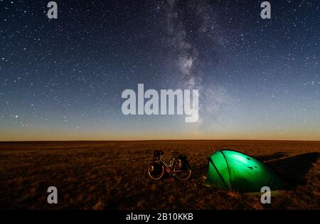 Campeggio sotto le stelle nel deserto Gobi, Mongolia Foto Stock