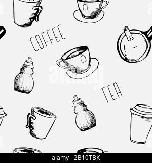 Un modello senza cuciture sul tema del tè e del caffè. Illustrazione Vettoriale
