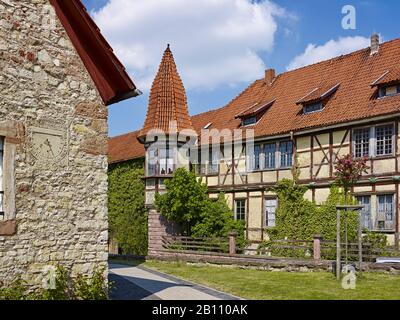 Chiesa parrocchiale di San Pietro e Paolo, particolare di meridiana, Deuna, Eichsfeld, Turingia, Germania Foto Stock