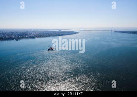 Vista su Upper Bay e Verrazano-Narrows Bridge, New York, Stati Uniti Foto Stock