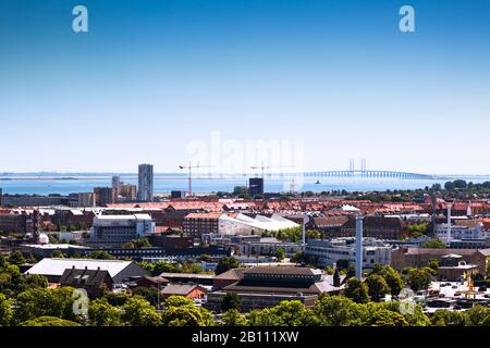 Vista su Copenaghen e sul ponte Öresund, Danimarca Foto Stock