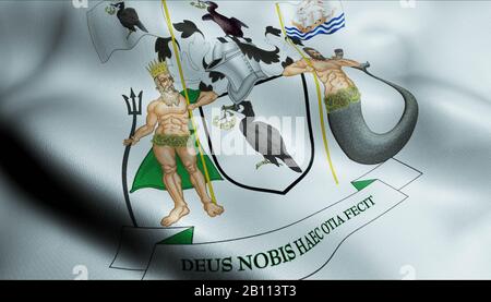 3d Waving United Kingdom City Flag Of Liverpool Closeup View Foto Stock