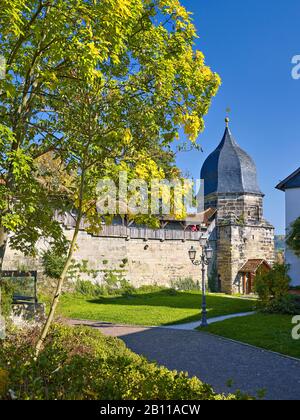 Lehlauben o torre delle streghe delle fortificazioni della città, Kronach, alta Franconia, Baviera, Germania Foto Stock