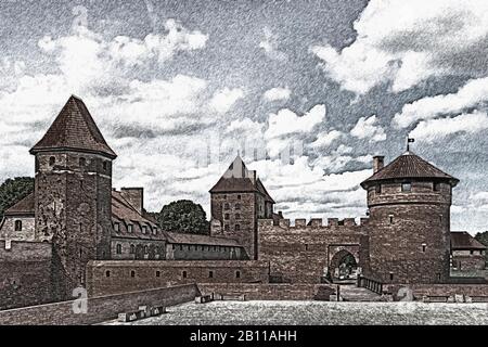 Il Castello Dell'Ordine Teutonico (Zamek w Malborku) fu sede del Gran Maestro dell'Ordine Teutonico, Malbork, Pomerania, Polonia, Europa Foto Stock