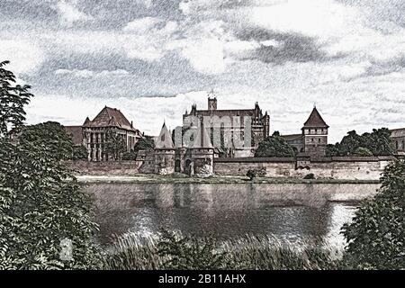 Il Castello Dell'Ordine Teutonico (Zamek w Malborku) fu sede del Gran Maestro dell'Ordine Teutonico, Malbork, Pomerania, Polonia, Europa Foto Stock