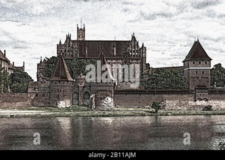 Il Castello Dell'Ordine Teutonico (Zamek w Malborku) fu sede del Gran Maestro dell'Ordine Teutonico, Malbork, Pomerania, Polonia, Europa Foto Stock