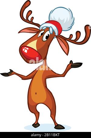 Felice cartone animato Natale rosso naso renne rudolph. Illustrazione vettoriale del carattere di Natale Illustrazione Vettoriale