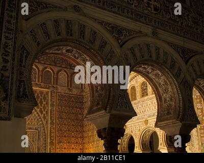 Sala degli Ambasciatori a Reales Alcazares. Siviglia. Andalusia. Spagna Foto Stock