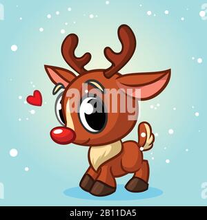 Cute Natale rosso naso renne vettore illustrazione su sfondo bianco Illustrazione Vettoriale