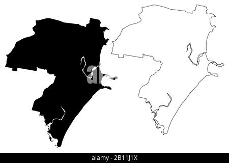 Coffs Harbour City, nuovo Galles del Sud (Commonwealth of Australia, Australia City) mappa vettore illustrazione, abbozzare schizzo Città di Coffs Harbour mappa Illustrazione Vettoriale