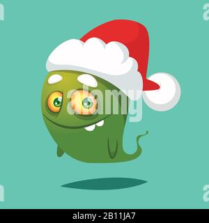 Divertente mostro cartoon indossare Babbo Natale cappello. Illustrazione di Natale Illustrazione Vettoriale