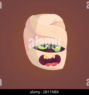 Cute mummy testa urlante. Illustrazione del vettore di Halloween. Mummia espressione facciale Illustrazione Vettoriale