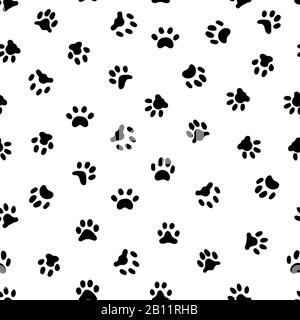 Stampa della zampa dei gatti. Le zampe del gatto o del cane seguono le stampe, le impronte degli animali e le orme stampate degli animali seguono uno sfondo vettoriale senza cuciture Illustrazione Vettoriale