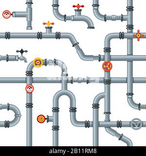 Tubi industriali senza giunzioni. Valvole e rubinetti per tubi, tubazioni di raffreddamento o riscaldamento tubi, sistema di raffreddamento scarico, sistema di riscaldamento, sistema di misurazione della pressione dei gas, concetto vettoriale Illustrazione Vettoriale