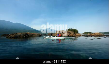 Kayak a Johnstone stretto. Isola di Vancouver. British Columbia. Canada Foto Stock