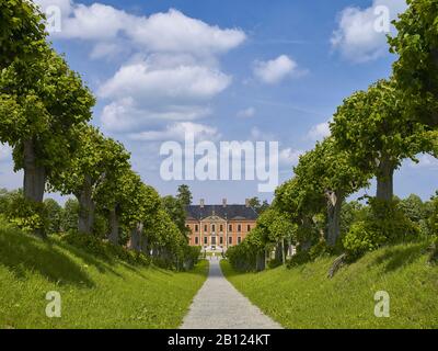 Lindenallee Con Il Castello Di Bothmer A Klütz, Meclemburgo-Pomerania Occidentale, Germania Foto Stock