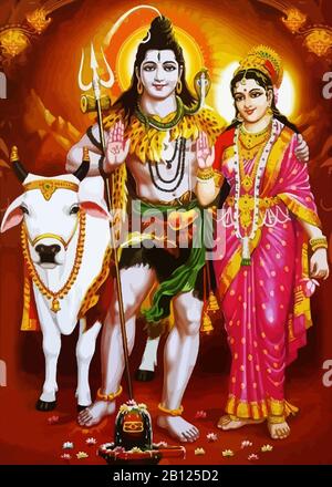 Induismo signore shiva spirituale Saraswati santo illustrazione bue Foto Stock