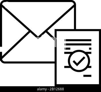 Icona della riga di attività completata, simbolo concettuale, illustrazione del vettore contorni, simbolo lineare. Illustrazione Vettoriale