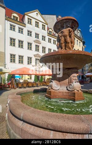 Kleine Fleischergasse, sito storico, Haus zum Arabischen Coffe Baum di Leipzig, in Sassonia, Germania Foto Stock