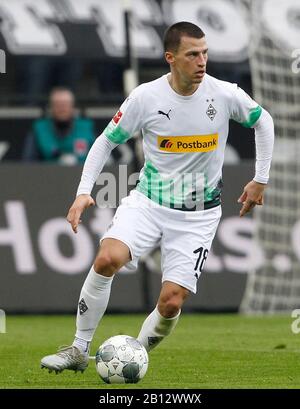 Monchengladbach, Germania. 22nd Feb 2020.Bundesliga, Borussia Mönchengladbach - TSG Hoffenheim, 23rd giornata di incontro al Borussia-Park. Stefan Laainer di Mönchengladbach gioca la palla. Foto: Roland Weihrauch/dpa - NOTA IMPORTANTE: In conformità con le norme del DFL Deutsche Fußball Liga e del DFB Deutscher Fußball-Bund, è vietato sfruttare o sfruttare nello stadio e/o dal gioco fotografato sotto forma di immagini di sequenza e/o serie di foto video-simili. Credito: DPA Picture Alliance/Alamy Live News Foto Stock