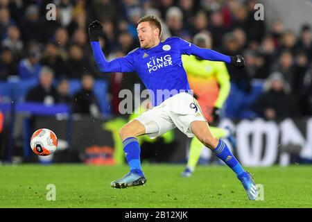Leicester, Regno Unito. 22nd Feb, 2020. Jamie Vardy (9) di Leicester City durante la partita della Premier League tra Leicester City e Manchester City al King Power Stadium di Leicester sabato 22nd febbraio 2020. (Credito: Jon Hobley | MI News) La Fotografia può essere utilizzata solo per scopi editoriali di giornali e/o riviste, licenza richiesta per uso commerciale. Credito: Mi News & Sport /Alamy Live News Foto Stock