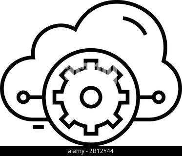 Icona della linea di manutenzione del cloud, simbolo concettuale, illustrazione del vettore di contorno, simbolo lineare. Illustrazione Vettoriale