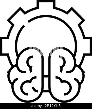 Icona della linea di impostazione del cervello, simbolo concettuale, illustrazione del vettore di contorno, simbolo lineare. Illustrazione Vettoriale