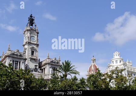 Municipio, Plaza Del Ayuntamiento, Valencia, Spagna Foto Stock