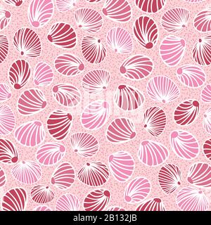 conchiglie di vongole rosa su sabbia senza cuciture modello vettoriale Illustrazione Vettoriale