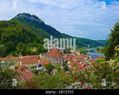 Königstein Fortezza E Città,Sächsische Schweiz-Osterzgebirge,Sassonia,Germania Foto Stock