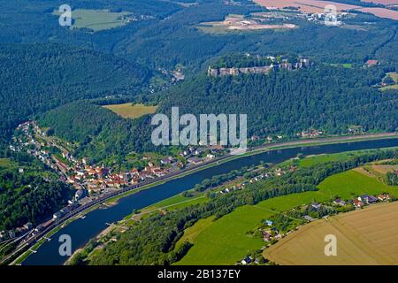 Fortezza E Città Königstein,Sächsische Schweiz-Osterzgebirge,Sassonia,Germania Foto Stock