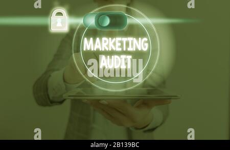 Segno di testo che mostra l'audit di marketing. Foto aziendale che mostra l'esame e l'analisi delle attività di marketing Foto Stock