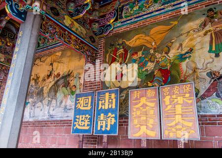 Murale al Tempio di Dalongdong Baoan a Taipei Taiwan Foto Stock