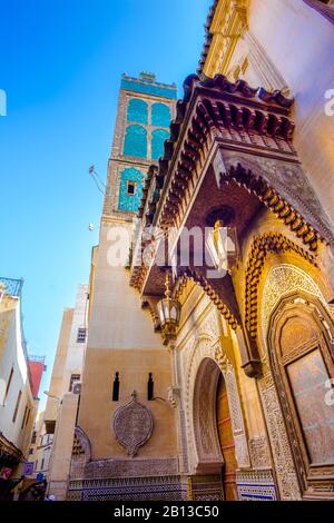 Al-Attarine Madrasa in Fes, Marocco: vecchia, tradizionale scuola coranica Foto Stock