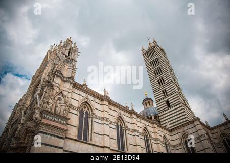 Facciata della Cattedrale di Siena dettaglio / Facciata particolare della Cattedrale Metropolitana di Santa Maria Assunta Foto Stock