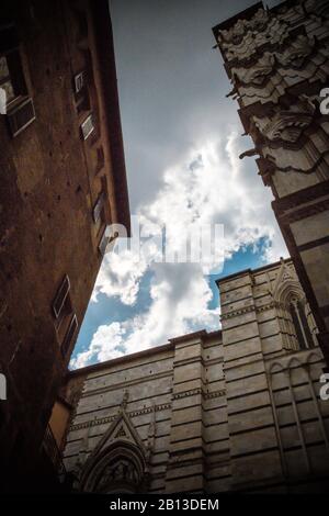 Facciata della Cattedrale di Siena dettaglio / Facciata particolare della Cattedrale Metropolitana di Santa Maria Assunta Foto Stock