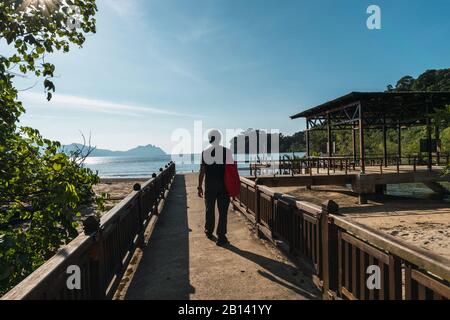 Turistico al sentiero nel Parco Nazionale di Bako. Sarawak. Borneo. Malesia Jungle area. Foto Stock