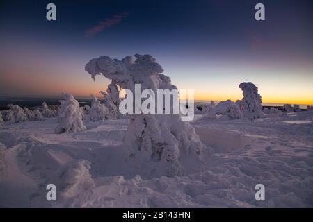 Brocken in inverno con neve Harz, Germania Foto Stock