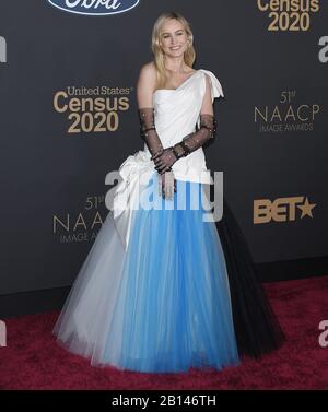 Brie Larson arriva al 51st NAACP Image Awards che si è tenuto al Pasadena Civic Auditorium di Pasadena, CA sabato 22 febbraio 2020. (Foto di Slanlee B. Mirador/Sipa USA) Foto Stock