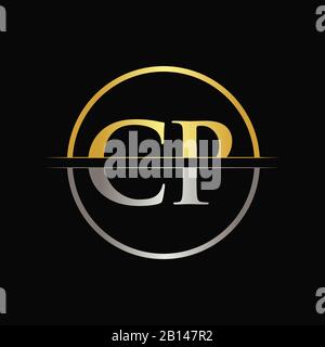 Modello Vettoriale Per Tipografia Iniziale Con Logo Cp Letter A Colori Oro E Argento. Creative Abstract Letter Cp Logo Design Illustrazione Vettoriale