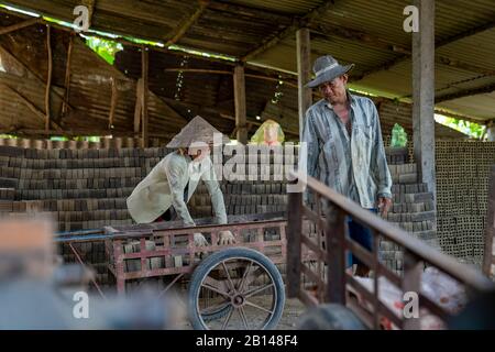 Fabbrica di mattoni nel Delta del Mekong, Vietnam Foto Stock