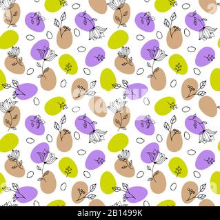 Uovo di Pasqua senza cuciture a mano multicolore modello. Stile doddle. Illustrazione Vettoriale