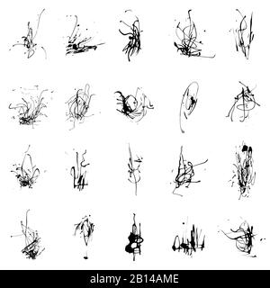 Elegante set vettoriale di schizzi d'inchiostro Blots collezione di schizzi. Elemento di design grunge, sfondo disordinato. Vettore tracciato manualmente di alta qualità Illustrazione Vettoriale