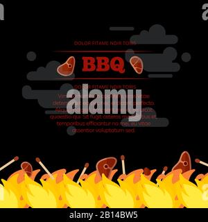 Barbecue party poster design con fuoco e carne. Banner barbecue design. Illustrazione del vettore Illustrazione Vettoriale