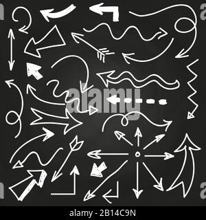 Frecce tracciate a mano sulla lavagna - frecce di doodle impostate. Illustrazione del vettore Illustrazione Vettoriale