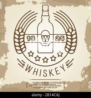 Design vintage Whiskey - poster retrò per bevande. Logo retro lineare Whiskey. Illustrazione del vettore Illustrazione Vettoriale