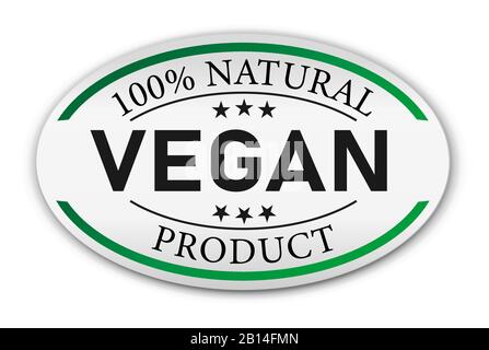 Contrassegno verde con testo Vegan-100 Natural, illustrazione vettoriale Illustrazione Vettoriale