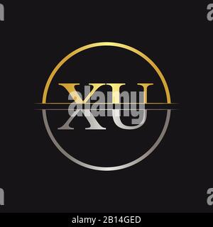Logo Creative Letter Xu Vector Con Colori Oro E Argento. Disegno Astratto Del Logo Della Lettera Collegata Xu Illustrazione Vettoriale